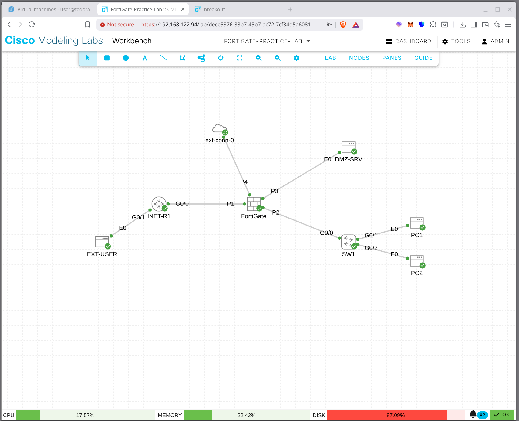Adding a bridge so the host can reach the FortiGate web GUI