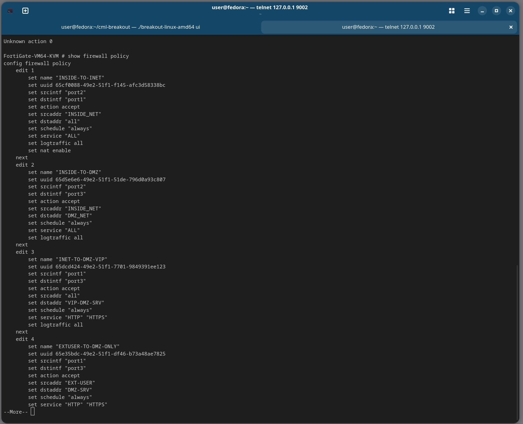 CLI verification — firewall policies