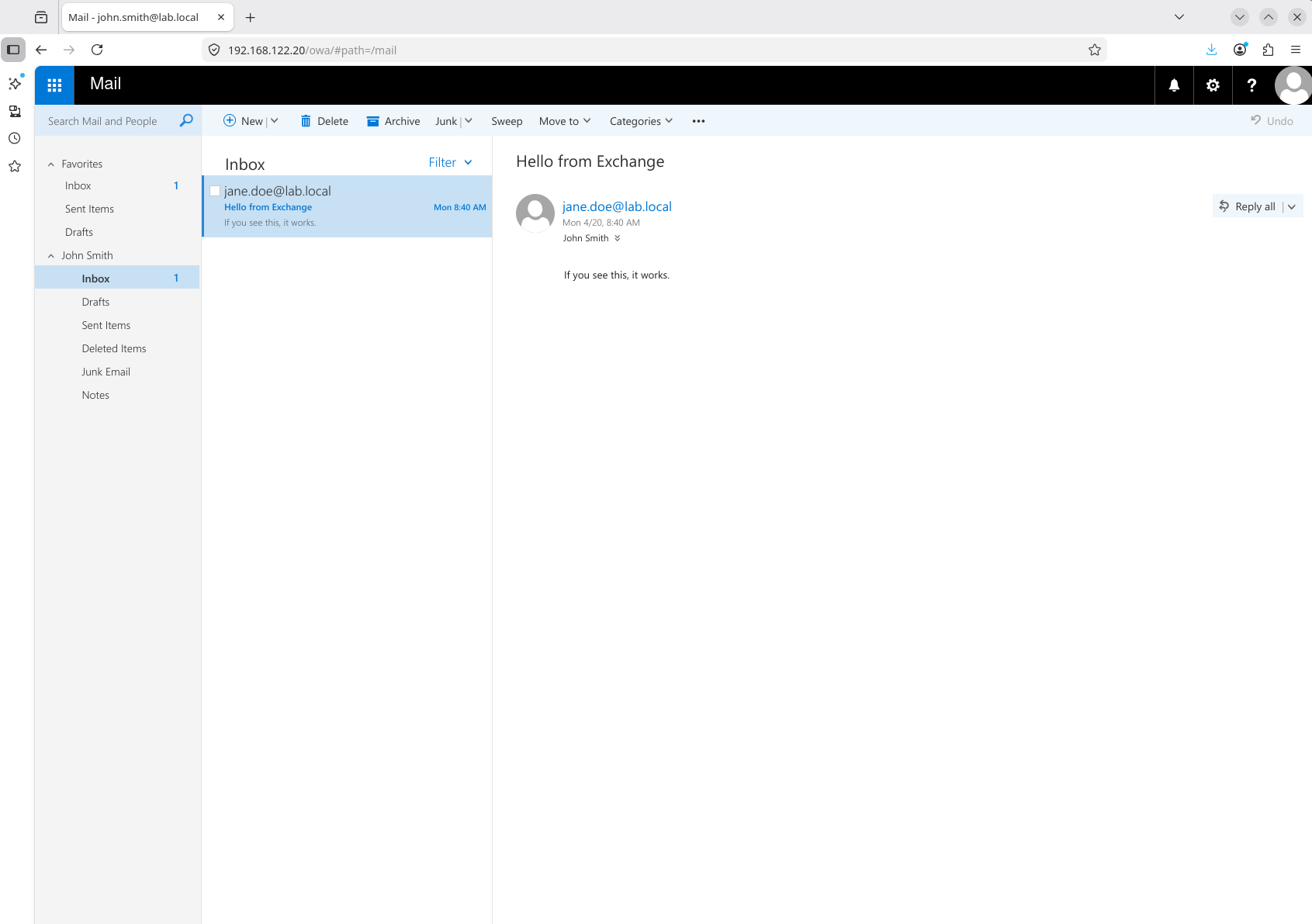 New-Mailbox one-liner creating John Smith and returning a populated mailbox object in EMS