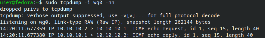 WireGuard Windows client showing the tunnel active with recent handshake